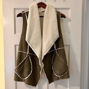 Olive Green Sherpa Lined Vest